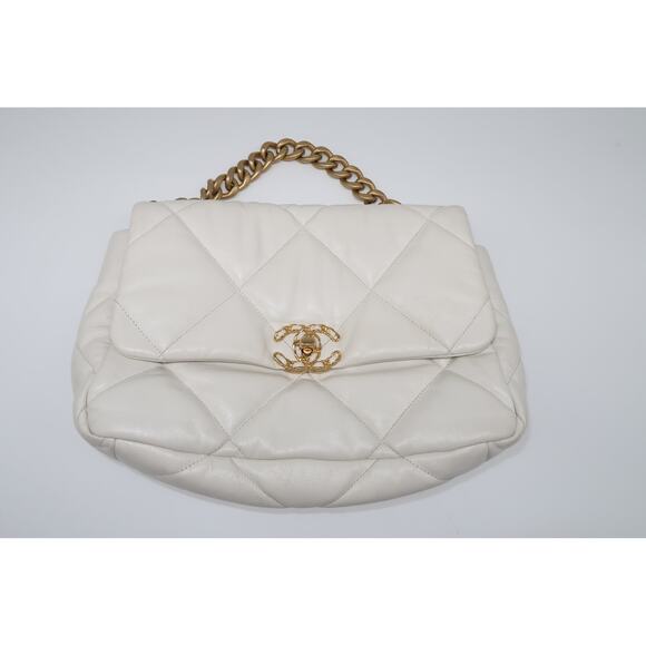 Chanel Leather Quilted CC Logo Chain Strap 19 Flap Crossbody Bag White - Picture 5 of 16